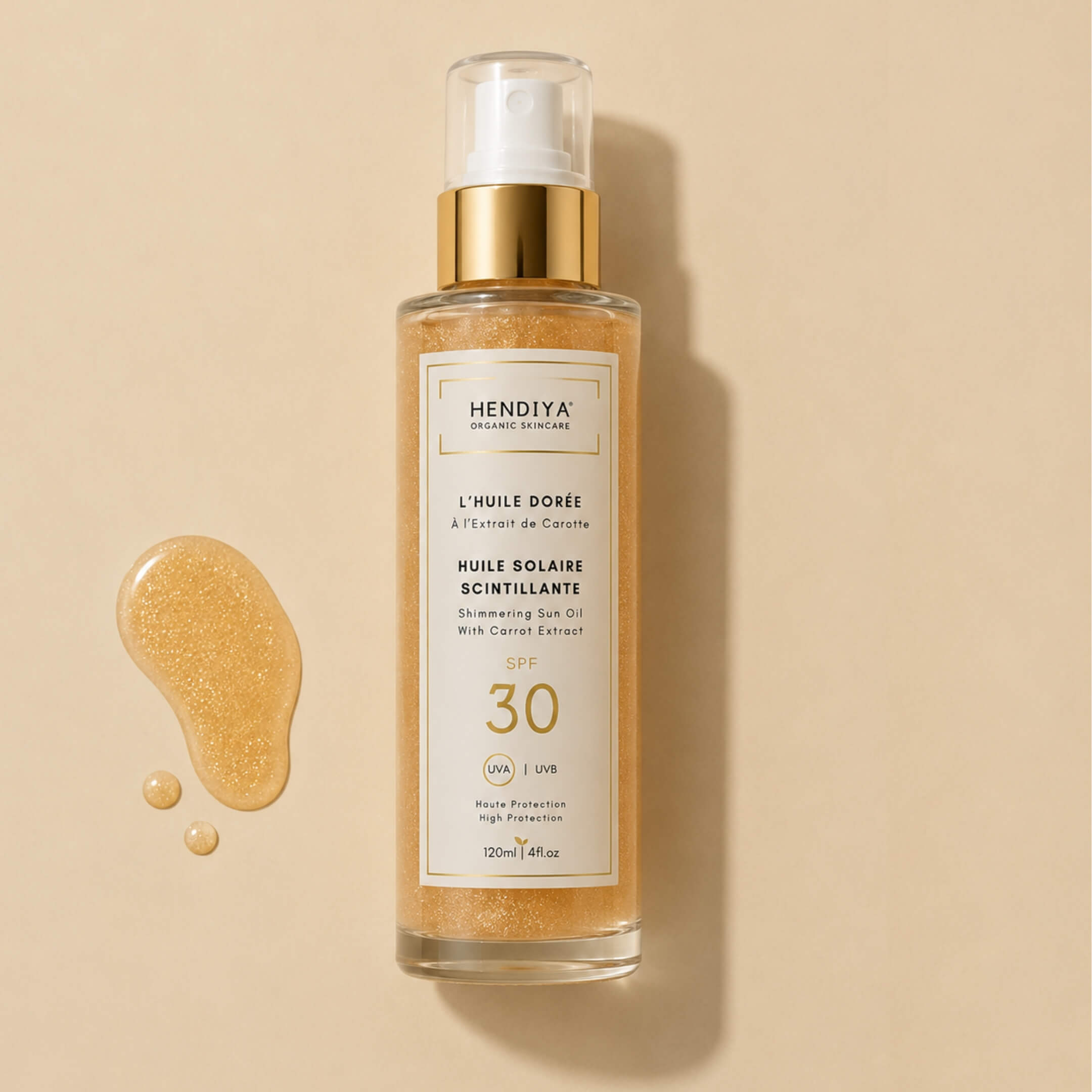 L'Huile Dorée - Hendiya organic shimmering sun oil with carrot extract, rich in beta-carotene