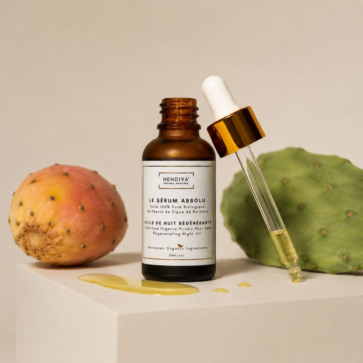 Huile de pépins de figue de barbarie Hendiya® bio, ingrédient phare des cosmétiques naturels de la marque