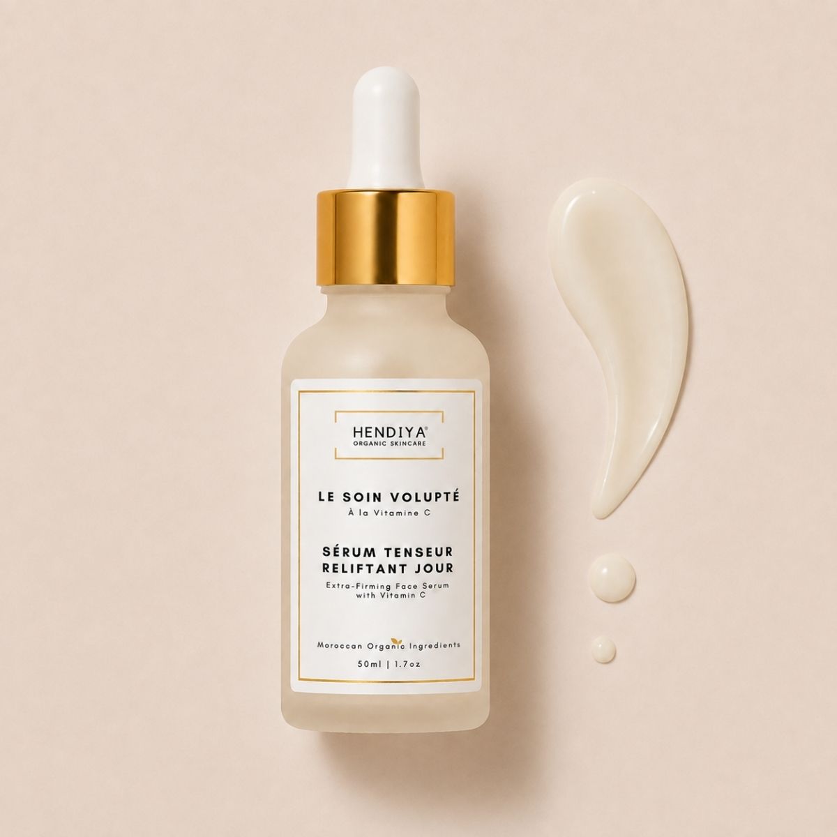 Bottle of Le Soin Volupté, Hendiya® organic plumping tightening serum with vitamin C