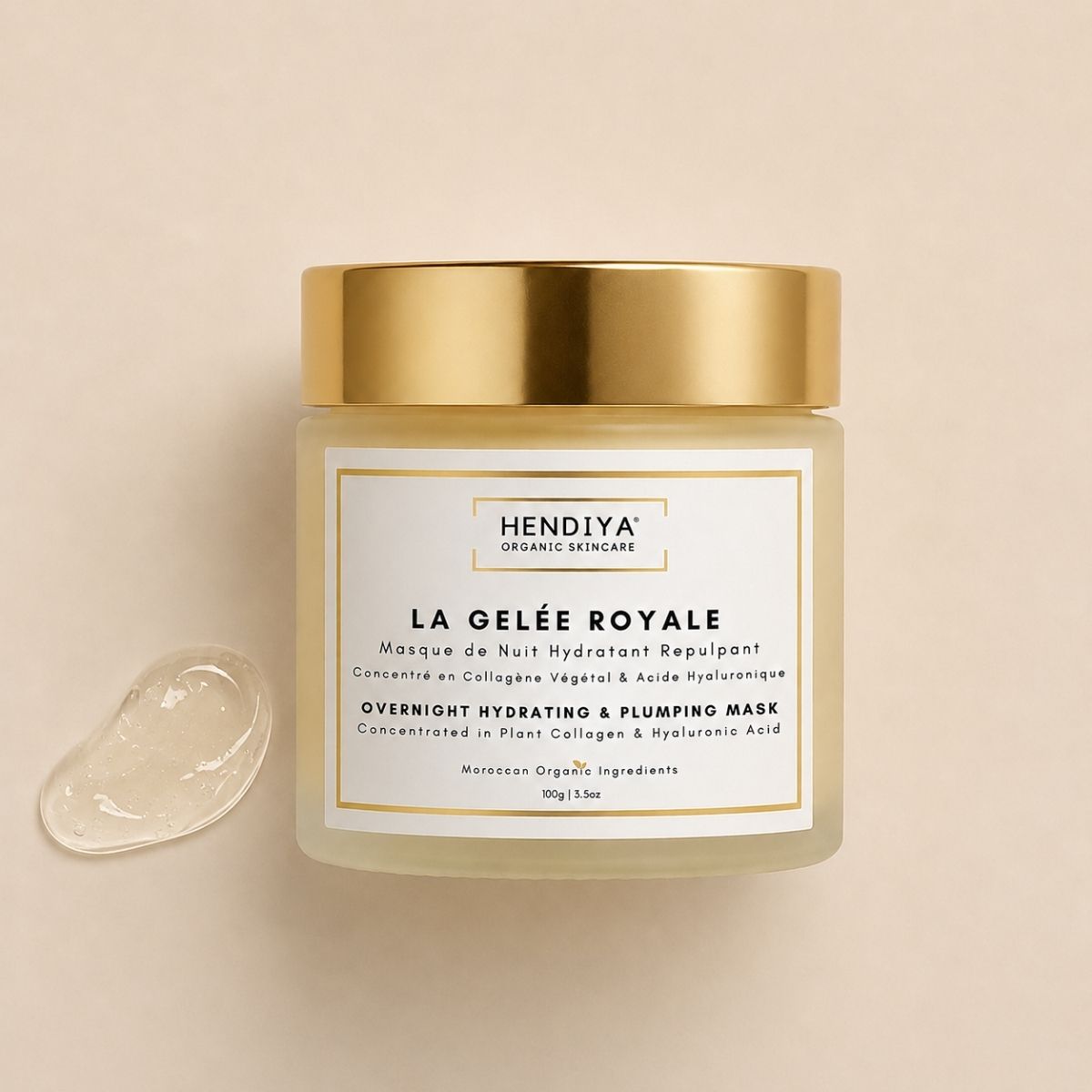 Jar of La Gelée Royale, Hendiya® organic hydrating plumping night mask with vegetal collagen and hyaluronic acid