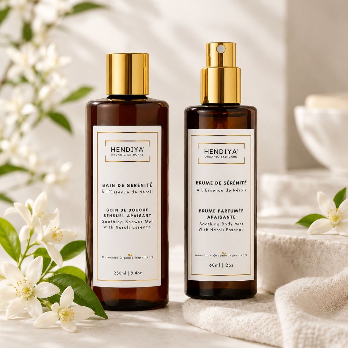 La Brume de Sérénité et le Bain de Sérénité Hendiya®, rituel néroli en layering