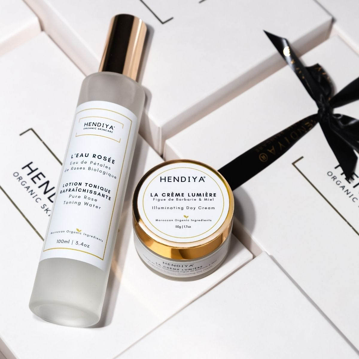 Hendiya organic morning ritual: La Crème Lumière and L'Eau Rosée